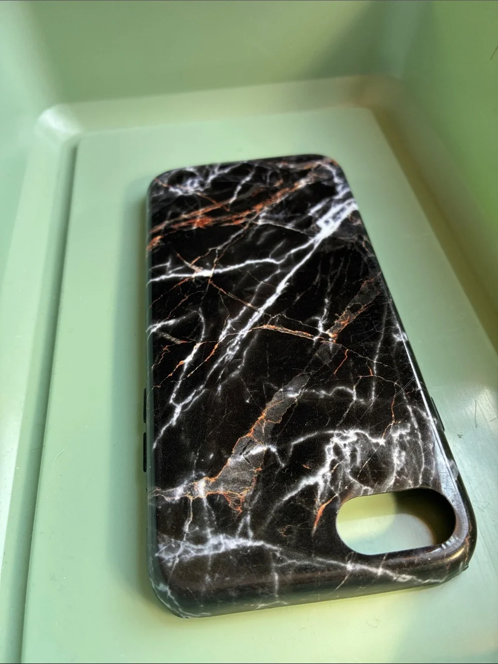 Black iPhone Case SE / 7 / 8 Marble Print White & Copper Veins